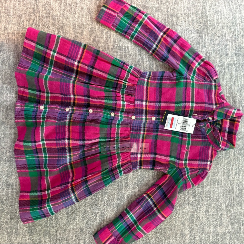 Polo Ralph Lauren Plaid Kids Dress - Pink and Green